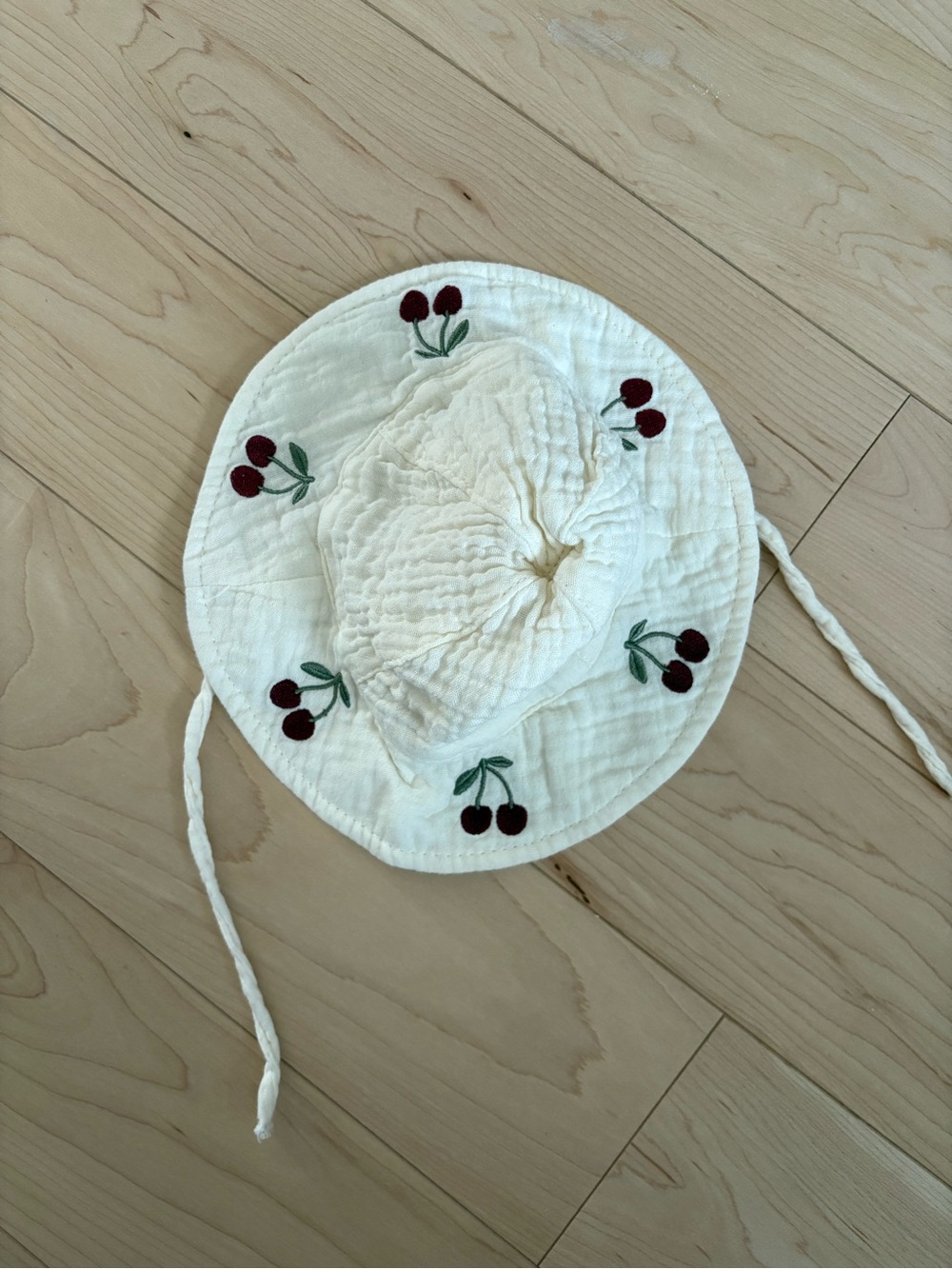 H&M Cream Sun Hat with Red Cherry Embroidery